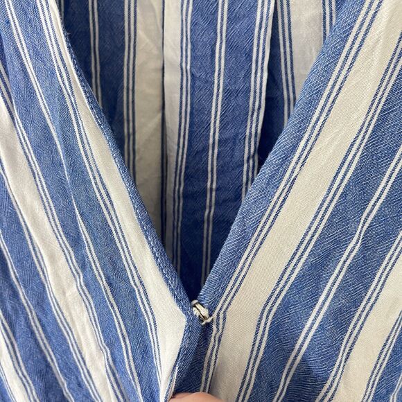 Kut from the Kloth Womens Blouse Small Blue Striped Crossover Roll Tab Sleeve - Picture 2 of 6